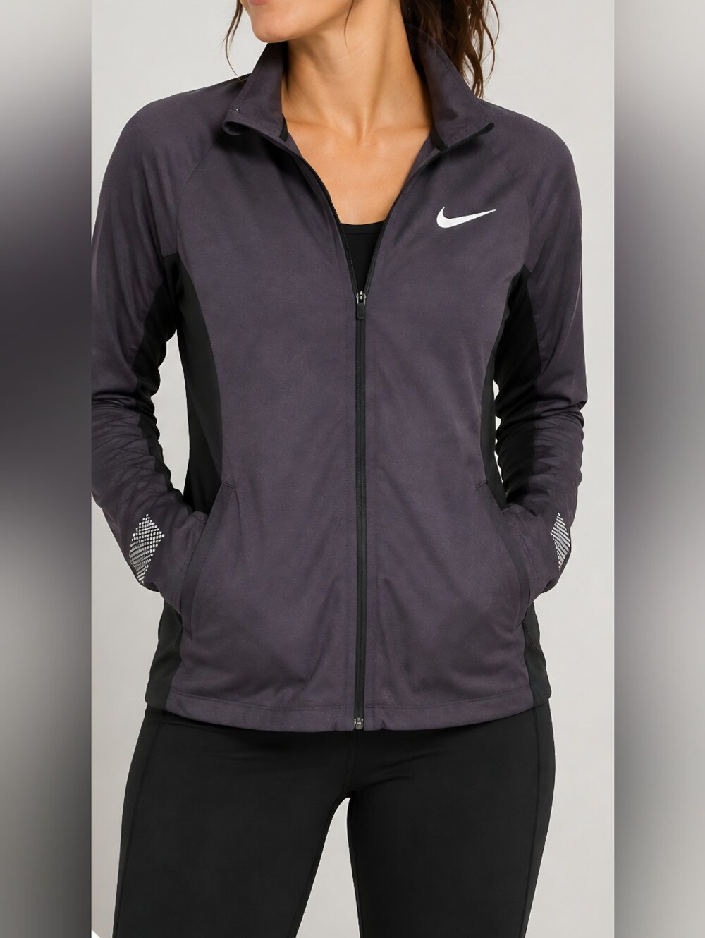Nike Running Dri-FIT Women’s Small Reflective Full Zip Running Jacket Gray Black